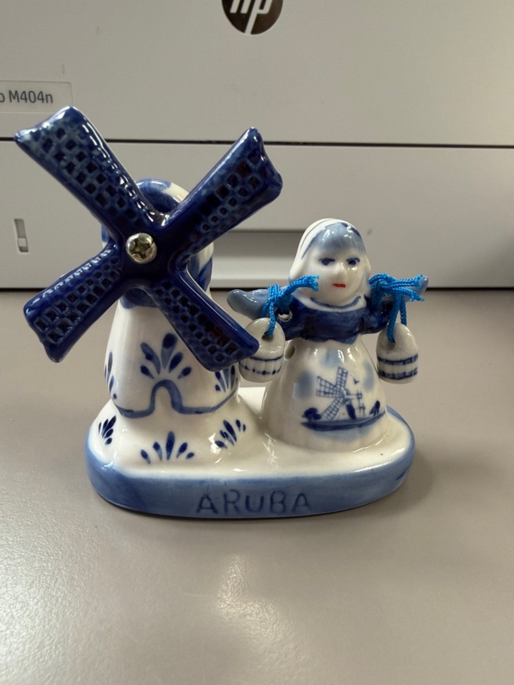 Dutch girl BlueWhite Delft-Style Windmill Figurine signed with model number
